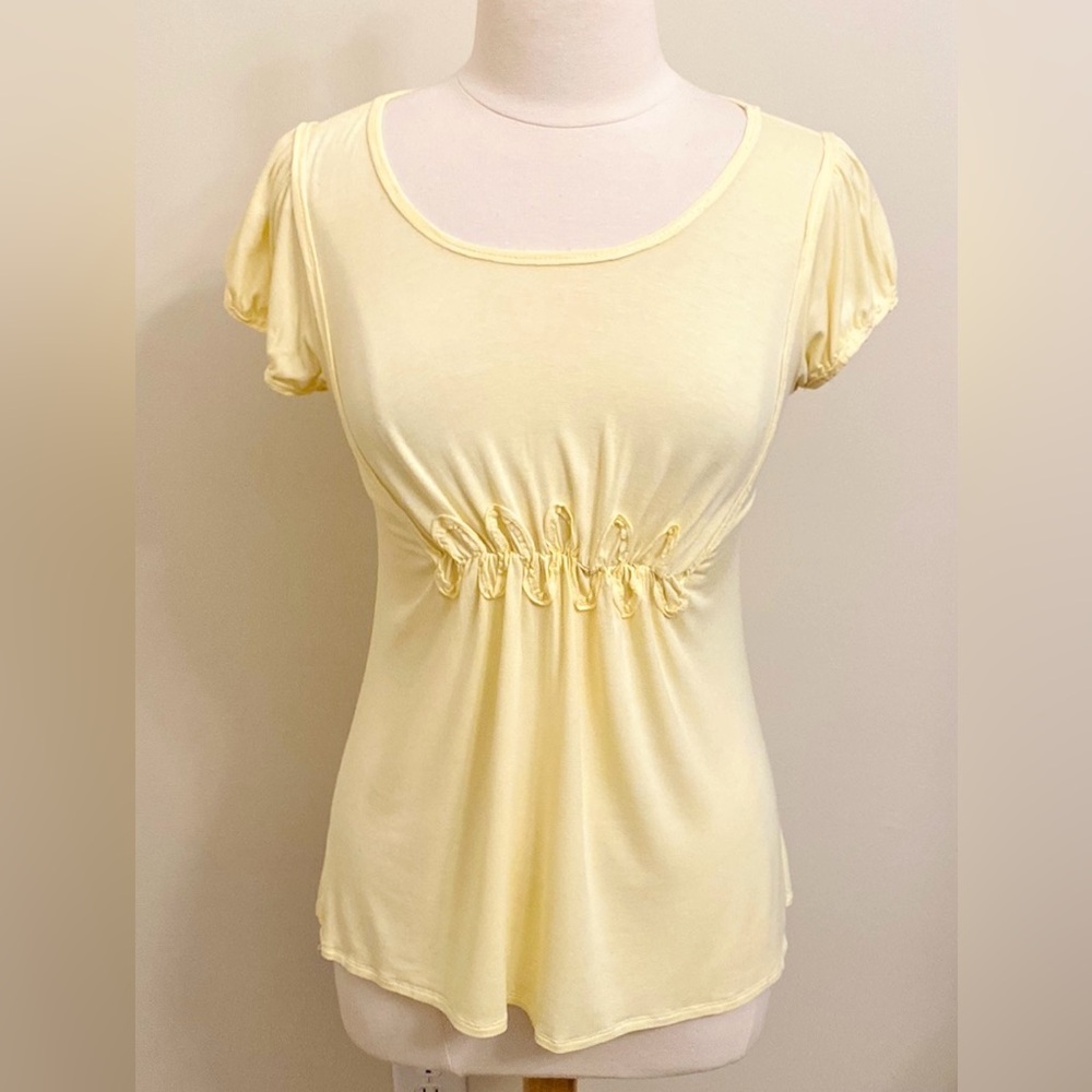 Max Studio Yellow SZ S Romantic Cottagecore Boho Chic Feminine Empire Waist Top